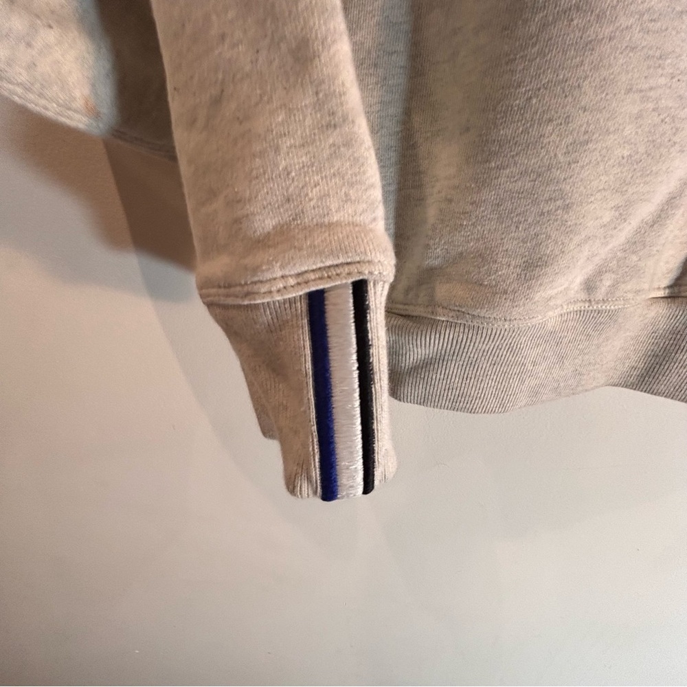 KIT and ACE Sz M Light Heather Gray Sweatshirt Striped Cuffs Zipper Pockets Crew - Picture 3 of 10